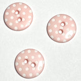 Light Pink with White Dots Round Plastic Button, 11/16". #833