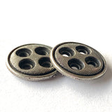 Silver/Black 5/8" Four Hole Metal Button Rimmed, Large Holes   #1113