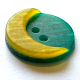 Crescent Moon, Yellow with Green Sky, Layered 2-Hole Button 13/16"    #SK-1509