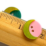 Crescent Moon, Yellow with Green Sky, Layered 2-Hole Button 13/16"    #SK-1509