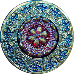 Large Turquoise/Red Iridescent Layers Czech Glass Button 1-3/8"  ##CB553