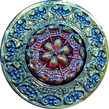 Large Turquoise/Red Iridescent Layers Czech Glass Button 1-3/8"  ##CB553