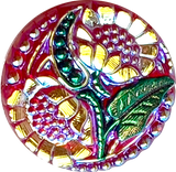 Two Sunflowers with Clear Red Czech Glass Button 1" #CB703