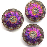 LAST ONES, Rainbow Plumeria, Magenta Czech Glass Button 1-1/16" 27mm # CZ-066