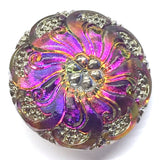LAST ONES, Rainbow Plumeria, Magenta Czech Glass Button 1-1/16" 27mm # CZ-066