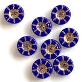 Re-Stocked Cobalt Blue Czech Glass Sunray Flower, 2 hole button 14mm/ 9/16"  #L-495