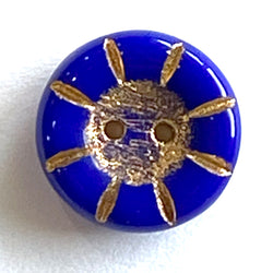 Re-Stocked Cobalt Blue Czech Glass Sunray Flower, 2 hole button 14mm/ 9/16"  #L-495