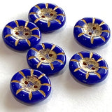 Re-Stocked Cobalt Blue Czech Glass Sunray Flower, 2 hole button 14mm/ 9/16"  #L-495