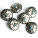 1" Blue Bead Sunflower Nickel Silver Shank Back "Turquoise" Button 1",  #SW-252
