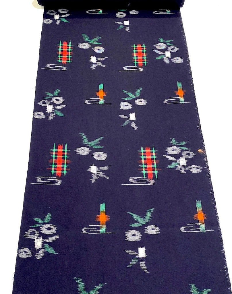 One Yard Piece, Navy Indigo Ikat WOOL, Ribbon Flower Kimono Fabric fro ...
