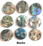 SEVEN Abalone 7/16" Vivid Greens/Blues Buttons 11mm. Pack of 7   #SK-2257