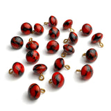OUTLET ITEM, Pack of THREE, Red + Black Lava Swirl Vintage Small Glass Button 5/16" # GL314