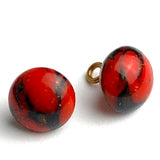 OUTLET ITEM, Pack of THREE, Red + Black Lava Swirl Vintage Small Glass Button 5/16" # GL314