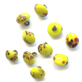 OUTLET ITEM, Pack of THREE Small Bright Yellow "Paint Splatters" Vintage Glass Buttons 3/8"  #GL390