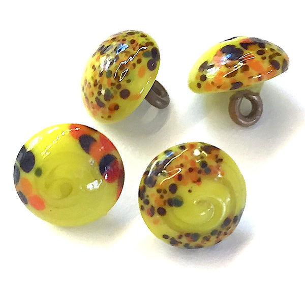 OUTLET ITEM, Pack of THREE Small Bright Yellow "Paint Splatters" Vintage Glass Buttons 3/8"  #GL390