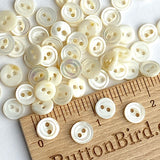 Last Pack, Tiny Vintage Ivory 2-Hole Rustic Pearl Shell Button, 3/8", TWENTY for $12.00  #KB-908