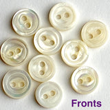 Last Pack, Tiny Vintage Ivory 2-Hole Rustic Pearl Shell Button, 3/8", TWENTY for $12.00  #KB-908