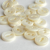 Last Pack, Tiny Vintage Ivory 2-Hole Rustic Pearl Shell Button, 3/8", TWENTY for $12.00  #KB-908