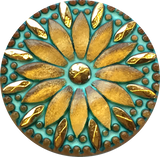 Turquoise & Gold Tiffany Sunflower Large Czech Glass Button 1-1/4" 31mm  #CZ 132