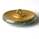 Green Czech Glass Button, 1", Handpainted by Susan Clarke #SC281D