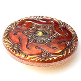 Rose Amber Handpainted Czech "Lacy" Glass Button 1-1/16", Susan Clarke #SC1519D