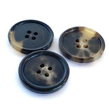 Re-Stocked, Black/Brown/Cream 4-hole Rimmed Natural Horn Button 7/8"  #SK-0092