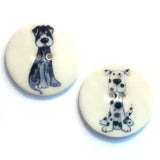 Blue-Black Dog Porcelain Hound Button 1-1/8"