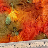 Exceptional Bright Orange Floral Fukureori Kimono Silk Pieces, 14" x 26"   #3806