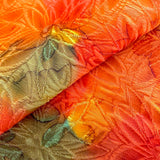 Exceptional Bright Orange Floral Fukureori Kimono Silk Pieces, 14" x 26"   #3806