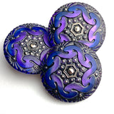 Purple/Indigo/Black Handpainted Czech Glass Button 1", Susan Clarke #SC-283-B