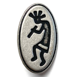 SALE Kokopelli Flute Player Oval Southwest Button Silver/Black 1" #SWC-97