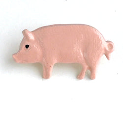 Pink Pig Metal Handpainted Artisan Button 3/4"