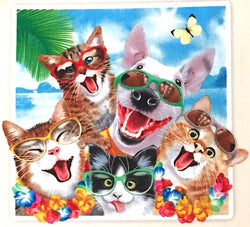 LAST PIECE, Dogs + Cats Beach Selfies, Quilting Cotton Print,  43" x 1-2/3 Yard PIECE