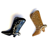 Black Boot Shiny Metal Button, Hand Painted, Shank Back, USA, 3/4"