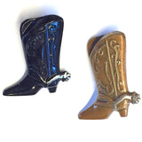 Black Boot Shiny Metal Button, Hand Painted, Shank Back, USA, 3/4"