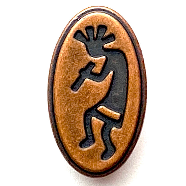 Running Low, Kokopelli Copper/Black Flute Player 1" Oval  #SWC-99