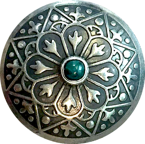 Silver Desert Lily 1.25" w. 'Malachite' Shank-Back Southwest Button  #SW-49