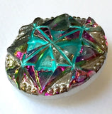 Re-Stocked, Turquoise Quilt-Block Gem Czech Glass Button 18mm / 11/16"  # CZ 212-1