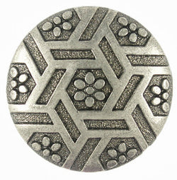 SALE Flowers & Hexagons Gunmetal Button 13/16"  #SWC-26