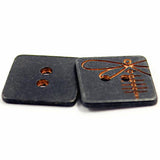 Re-Stocked, Dragonfly on Black/Copper Metal Square 2 hole button, 5/8"  #SWC-53