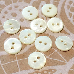 SALE 3/8" White / Ivory River Shell 2-hole Button, 9mm, Pack of TEN BUTTONS  #2244