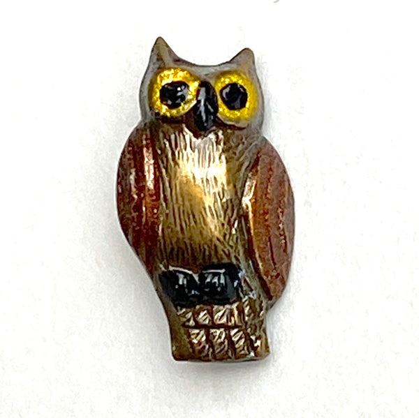 Last One, Owl Button, Tiny Metal 1/2" Artisan Button with Shank Back, by Susan Clarke