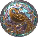Aqua Pink + Gold Peacock Czech Glass Button, 22mm  7/8" # CZ 249