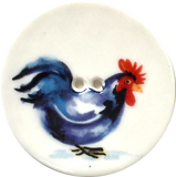 Running Low, Blue-Black Rooster Chicken Large Porcelain Button 1-1/2"