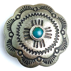 Re-Stocked, Blue Bead Sunrise 1" Concho Button Antique Silver, Scallop Edge, "Turquoise",  Shank Back  #SW-224