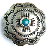 Re-Stocked, Blue Bead Sunrise 1" Concho Button Antique Silver, Scallop Edge, "Turquoise",  Shank Back  #SW-224