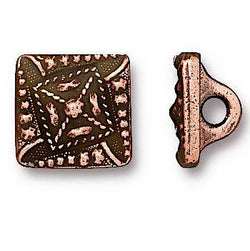 Small "Czech Square" Copper/Black 3/8" Button From Tierra Cast  #6545-18