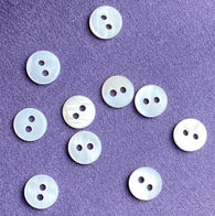 Running Low, TEN Tiny White 8mm Pearl Shell 2-Hole Buttons 5/16" PACK OF TEN #BN-655F